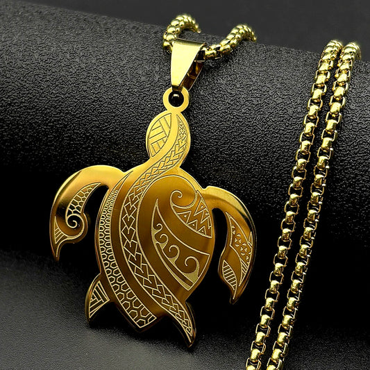 Collier Pendentif Tortue de Mer – Acier Inoxydable, Style Bohème Polynésien-Lifestyle-DrGliss SurfShop