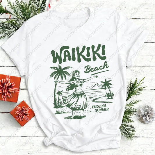 T-Shirt Hawaï Waikiki Beach – Motif Vintage Tropical, Coton-Vêtements-DrGliss SurfShop