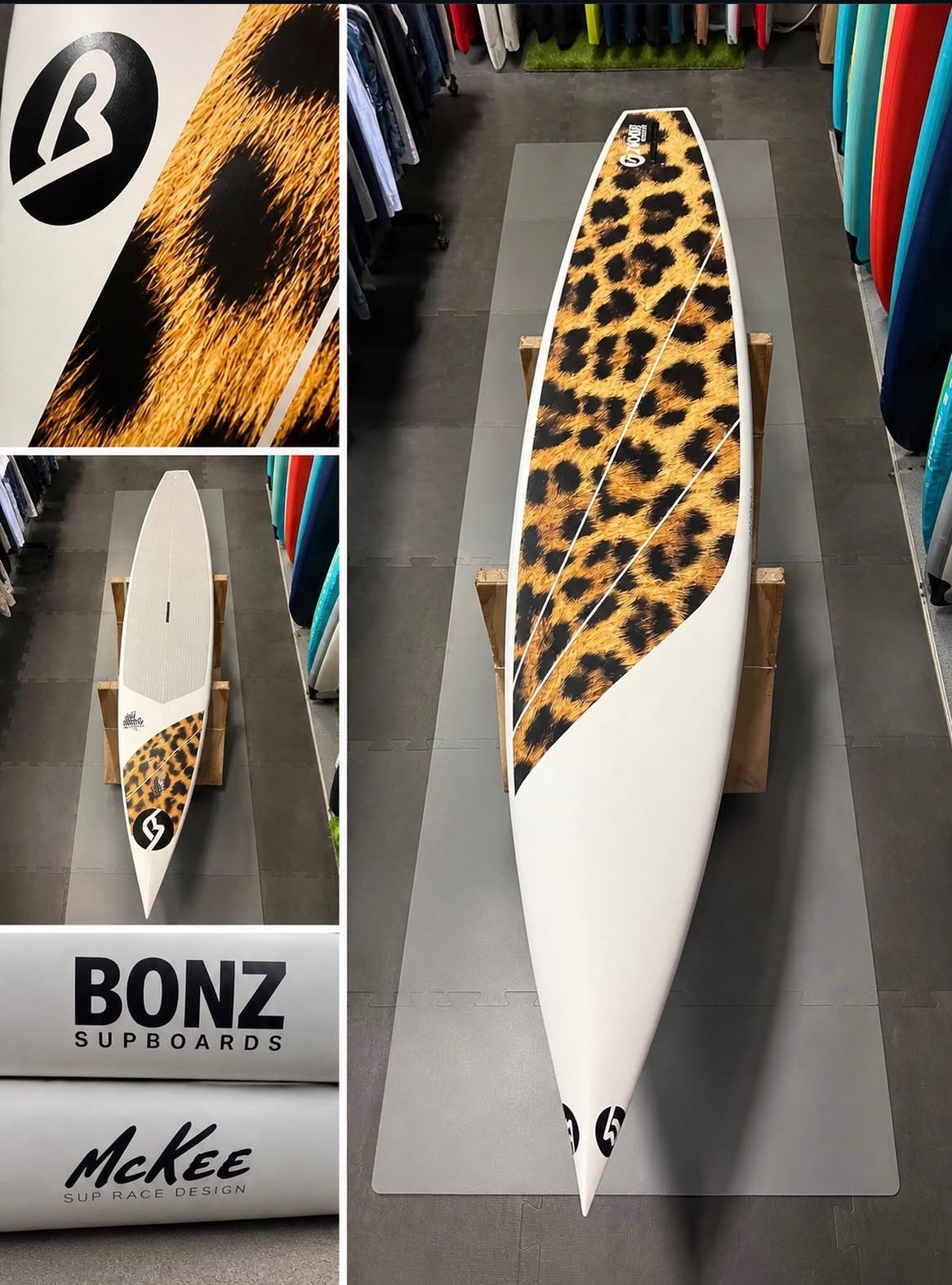 SUP Race Bonz 12'6 x 29 Léopard x McKee – Pièce Unique