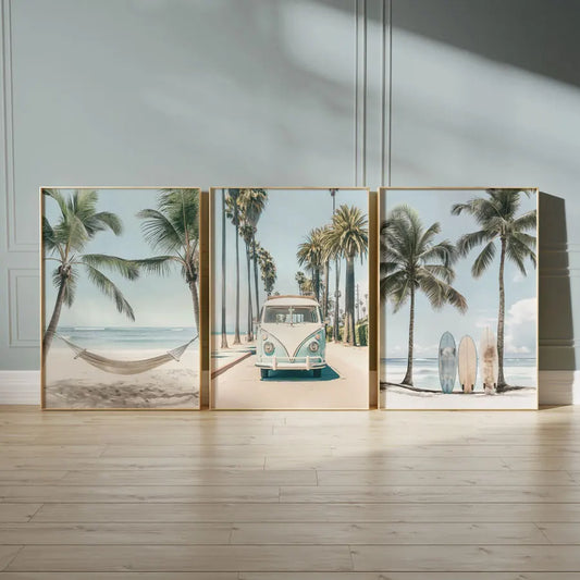 Set de 3 Toiles Murales Surf Tropical – Décoration Plage Californienne, Palmiers & Océan-Déco Van-DrGliss SurfShop