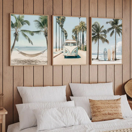 Set de 3 Toiles Murales Surf Tropical – Décoration Plage Californienne, Palmiers & Océan-Déco Van-DrGliss SurfShop