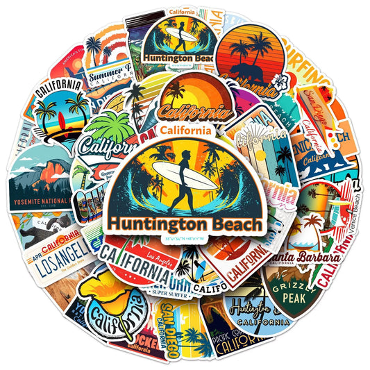 Stickers Surf Vintage Californie – Lot d'Autocollants Étanches Multi-Supports-Déco Van-DrGliss SurfShop