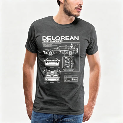 T-Shirt Back to the Future DeLorean – Schéma Technique Coton Homme Rétro-Vêtements-DrGliss SurfShop