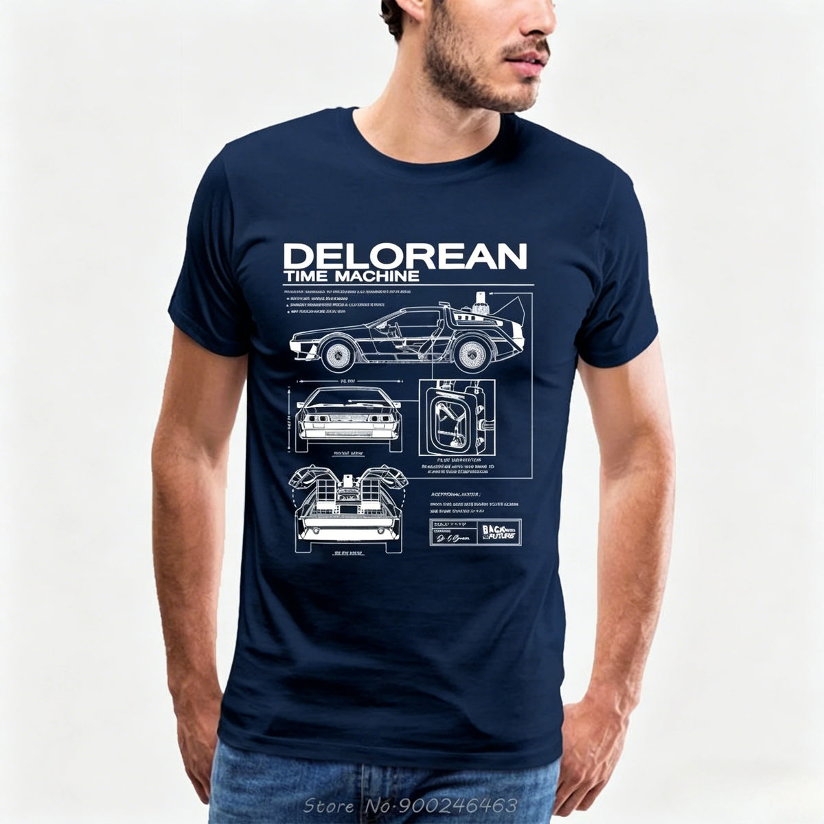 T-Shirt Back to the Future DeLorean – Schéma Technique Coton Homme Rétro-Vêtements-DrGliss SurfShop