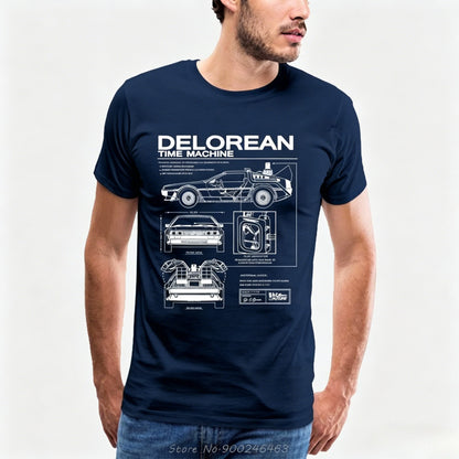 T-Shirt Back to the Future DeLorean – Schéma Technique Coton Homme Rétro-Vêtements-DrGliss SurfShop