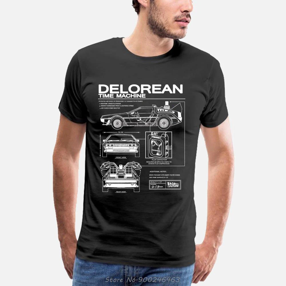 T-Shirt Back to the Future DeLorean – Schéma Technique Coton Homme Rétro-Vêtements-DrGliss SurfShop