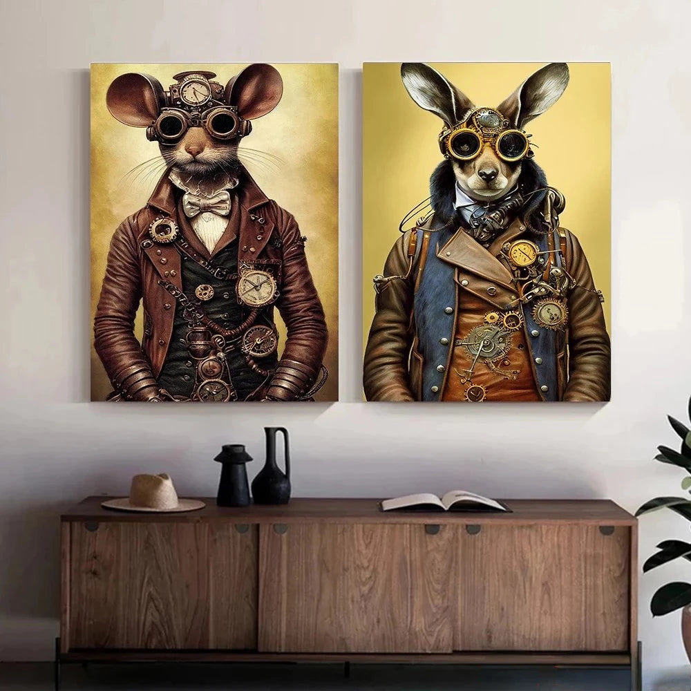 Tableau Toile Animaux Steampunk – Décoration Murale Rétro Insolite-Déco Van-DrGliss SurfShop