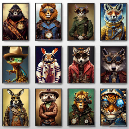 Tableau Toile Animaux Steampunk – Décoration Murale Rétro Insolite-Déco Van-DrGliss SurfShop