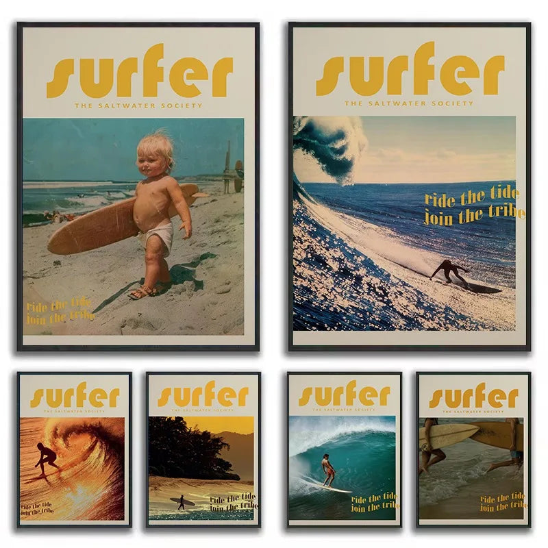 Toile Vintage Surfing – Affiche Murale Rétro Esprit Surf-Déco Van-DrGliss SurfShop